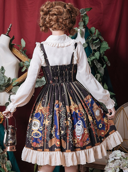 Time Machine Heart Series Printing JSK Retro Classic Lolita Sling Dress