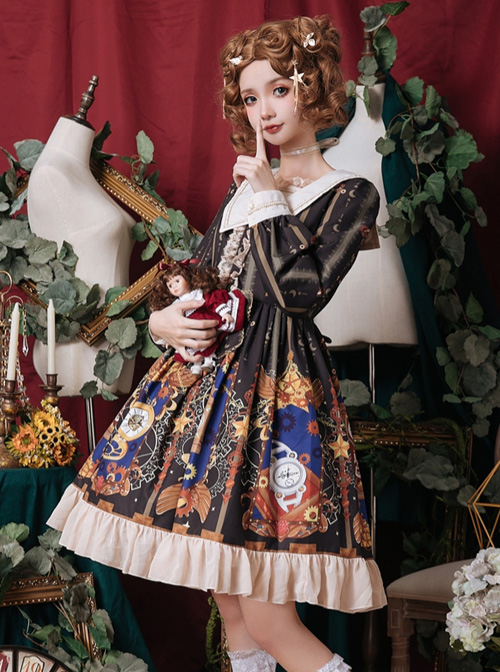 Time Machine Heart Series Classic Lolita Retro Long Sleeve Dress