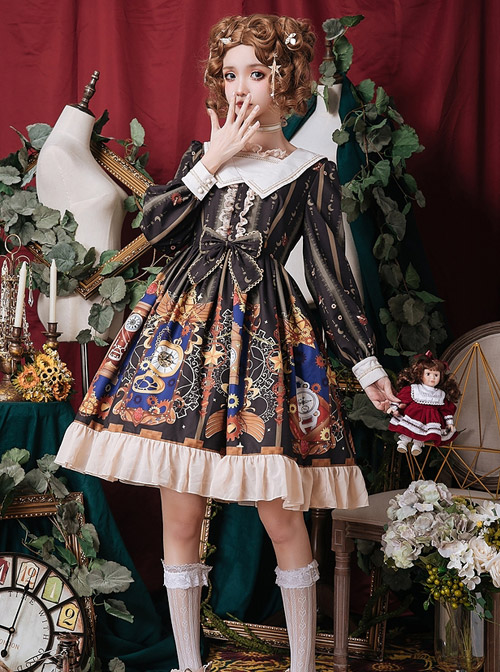 Time Machine Heart Series Classic Lolita Retro Long Sleeve Dress