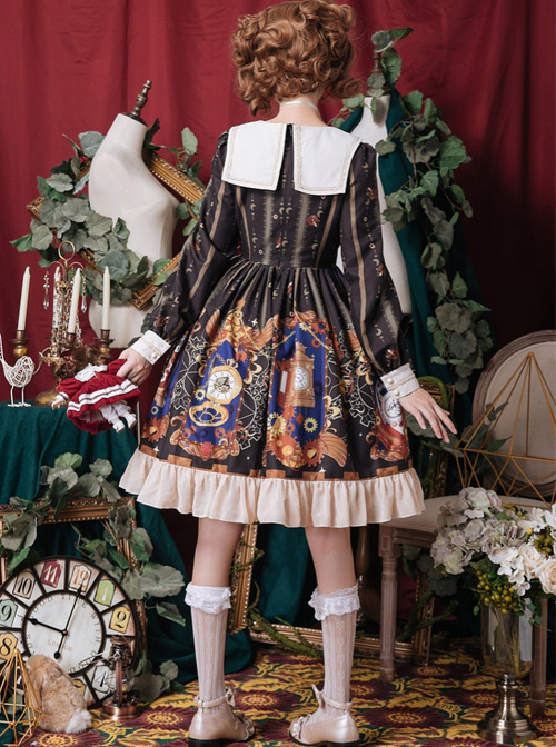 Time Machine Heart Series Classic Lolita Retro Long Sleeve Dress