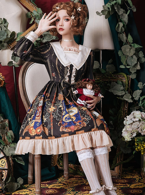 Time Machine Heart Series Classic Lolita Retro Long Sleeve Dress