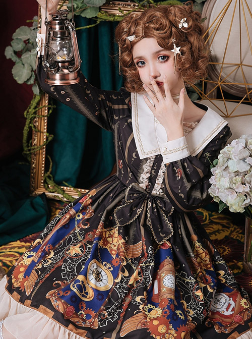 Time Machine Heart Series Classic Lolita Retro Long Sleeve Dress