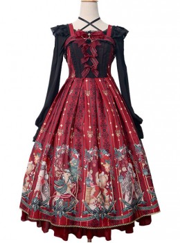 Alice's Christmas Series JSK Classic Lolita Wine Red Sling Dress