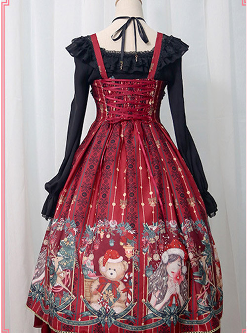 Alice's Christmas Series JSK Classic Lolita Wine Red Sling Dress