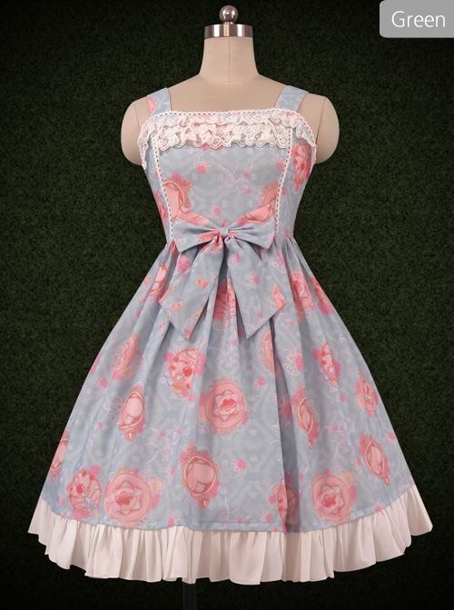 Crystal Love Series JSK Lace Ruffle Bowknot Classic Lolita Sling Dress