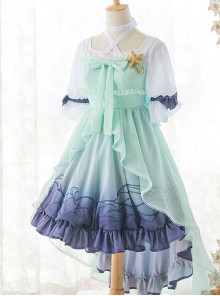 Marine Princess Series Sweet Lolita Gradient Sling Dress And Short Sleeve Lining