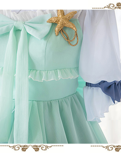 Marine Princess Series Sweet Lolita Gradient Sling Dress And Short Sleeve Lining