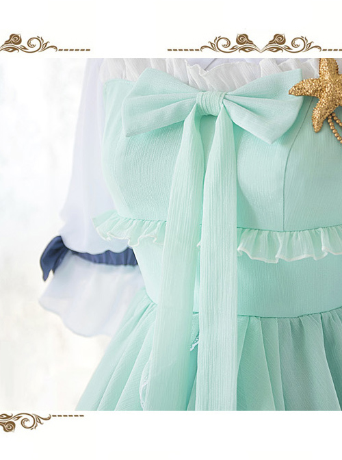 Marine Princess Series Sweet Lolita Gradient Sling Dress And Short Sleeve Lining