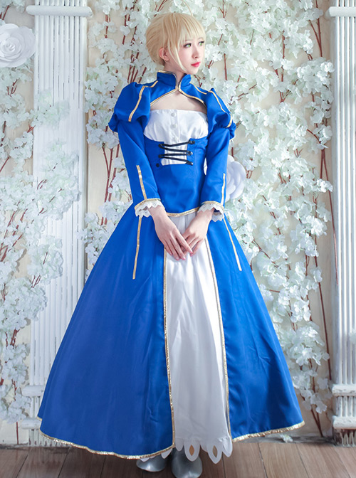 Fate/Grand Order Saber Series Lolita Blue Cosplay Long Sleeve Dress