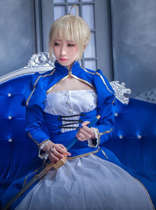 Fate/Grand Order Saber Series Lolita Blue Cosplay Long Sleeve Dress