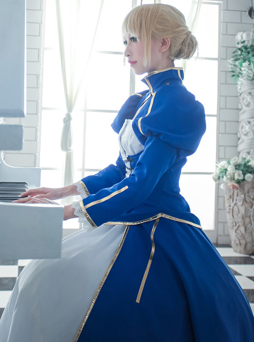 Fate/Grand Order Saber Series Lolita Blue Cosplay Long Sleeve Dress