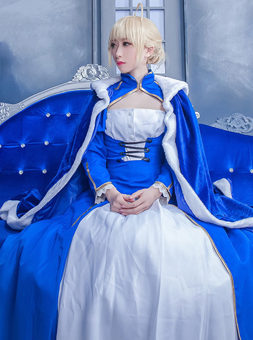 Fate/Grand Order Saber Series Lolita Blue Cosplay Long Sleeve Dress