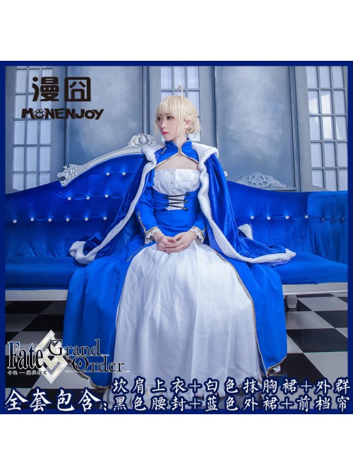 Fate/Grand Order Saber Series Lolita Blue Cosplay Long Sleeve Dress