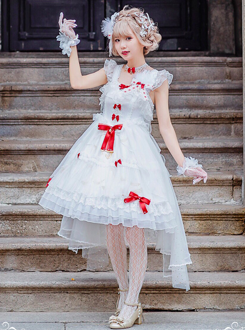 Elegant Pure White Lace Short Style Classic Lolita Sling Wedding Dress