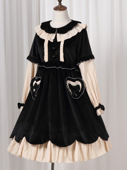 Autumn And Winter Black Or Red Elegant OP Classic Lolita Long Sleeve Dress