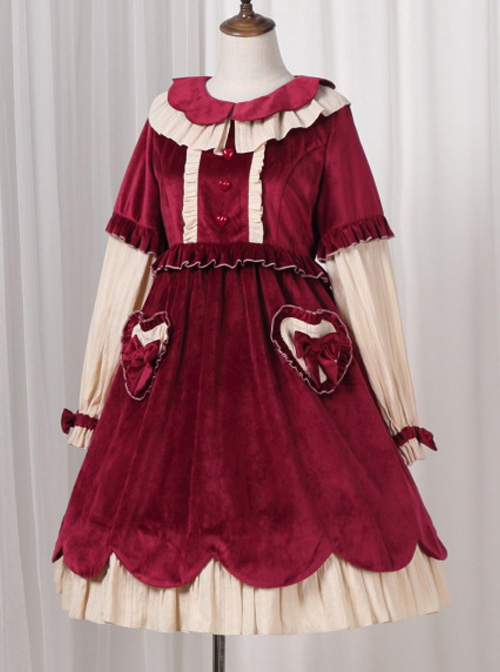 Autumn And Winter Black Or Red Elegant OP Classic Lolita Long Sleeve Dress