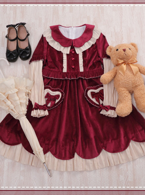 Autumn And Winter Black Or Red Elegant OP Classic Lolita Long Sleeve Dress