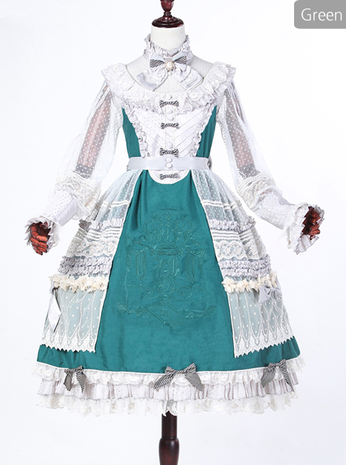 Classical Puppets Bear Series Embroidery OP Classic Lolita Long Sleeve Dress