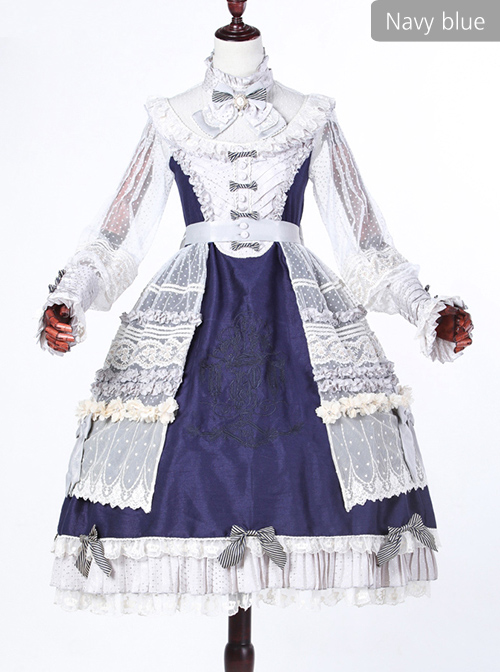 Classical Puppets Bear Series Embroidery OP Classic Lolita Long Sleeve Dress