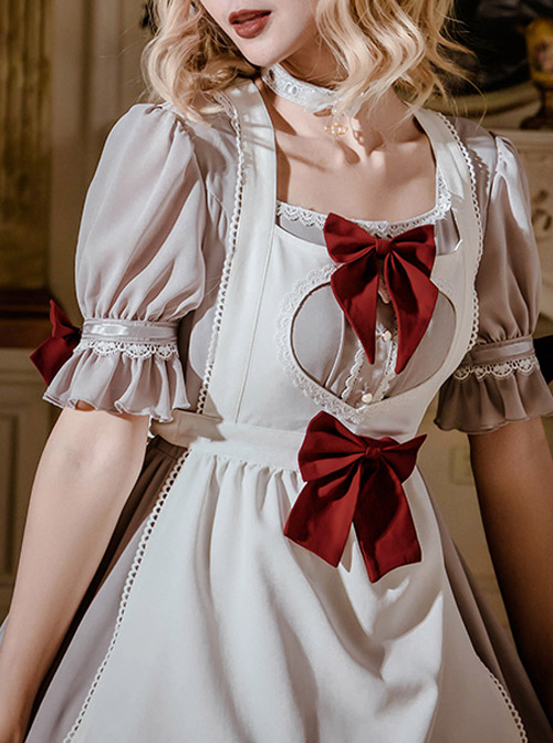 Cute Ruffle Maid Uniform Sweet Lolita Bowknot Short Sleeve Dress And Apron Set