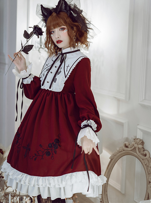 Oath Roses Series OP Gothic Lolita Long Sleeve Dress