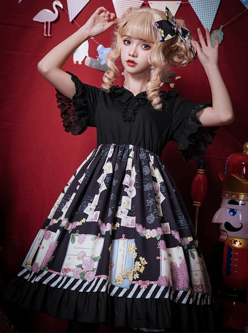 Springtime Hand Stick Series OP Printing Classic Lolita Short Sleeve Dress