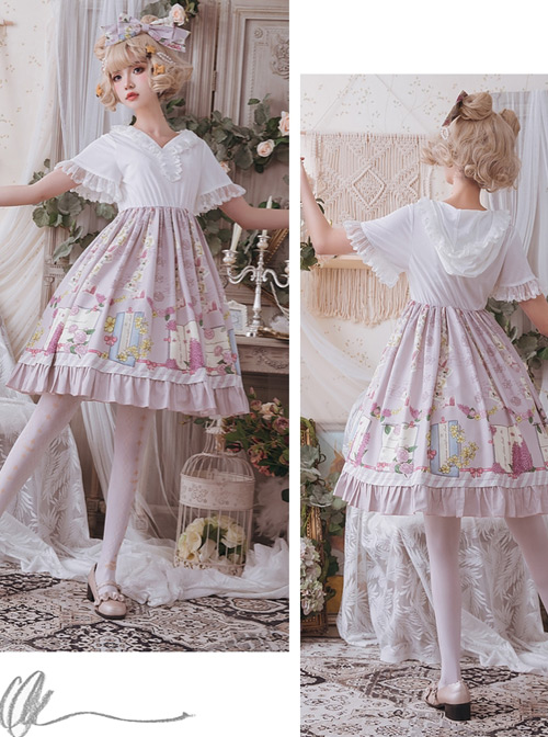 Springtime Hand Stick Series OP Printing Classic Lolita Short Sleeve Dress