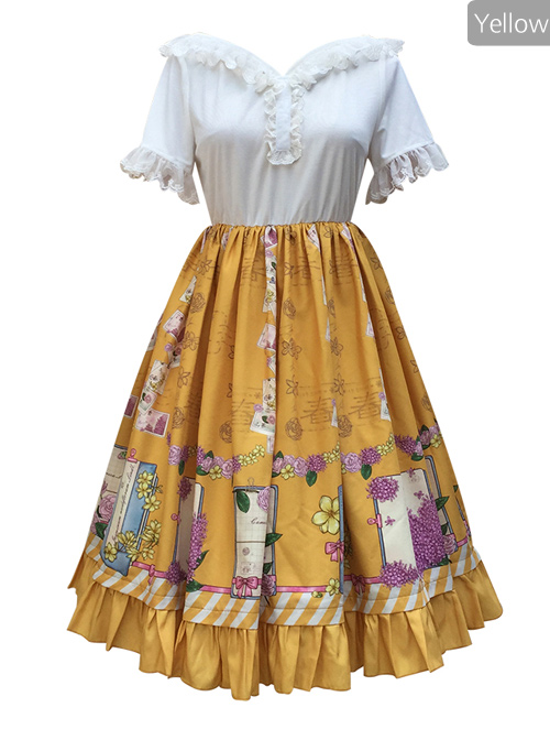 Springtime Hand Stick Series OP Printing Classic Lolita Short Sleeve Dress