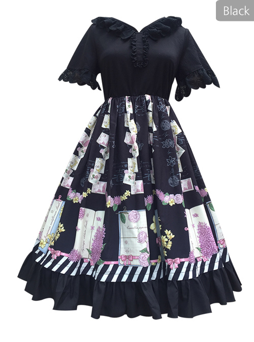 Springtime Hand Stick Series OP Printing Classic Lolita Short Sleeve Dress