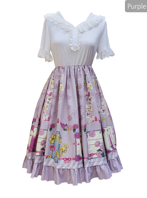 Springtime Hand Stick Series OP Printing Classic Lolita Short Sleeve Dress