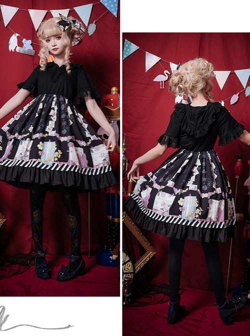 Springtime Hand Stick Series OP Printing Classic Lolita Short Sleeve Dress