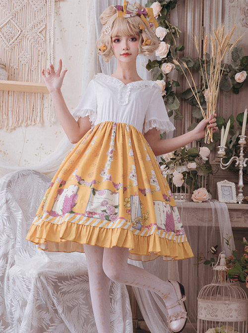 Springtime Hand Stick Series OP Printing Classic Lolita Short Sleeve Dress