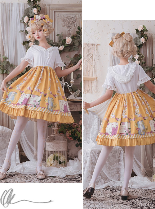Springtime Hand Stick Series OP Printing Classic Lolita Short Sleeve Dress