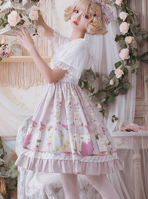 Springtime Hand Stick Series OP Printing Classic Lolita Short Sleeve Dress