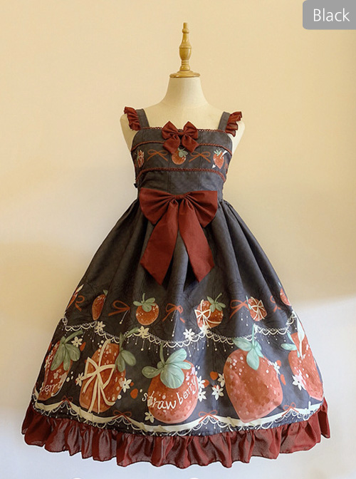 Strawberry Hug Series Bowknot Sweet Lolita Sling Dress