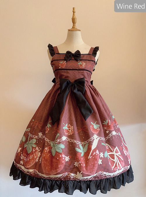 Strawberry Hug Series Bowknot Sweet Lolita Sling Dress