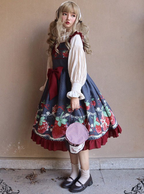 Strawberry Hug Series Bowknot Sweet Lolita Sling Dress