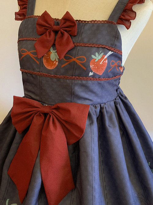 Strawberry Hug Series Bowknot Sweet Lolita Sling Dress