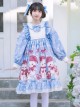 Love Heart Bear Series Sweet Lolita Blue Long Sleeve Dress