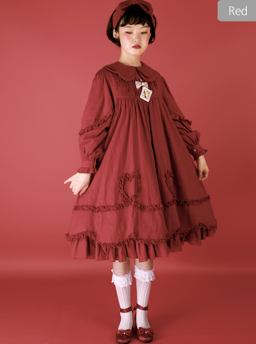 High Waist Doll Collar Pure Color Classic Lolita Long Sleeve Long Dress