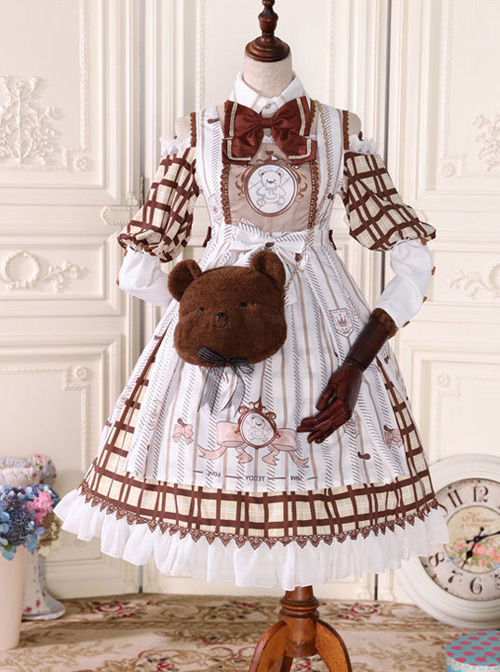 Fairy Tale Dessert Chefs Series Cute Bears Printing Sweet Lolita Off Shoulder Dress