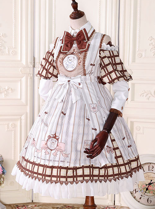 Fairy Tale Dessert Chefs Series Cute Bears Printing Sweet Lolita Off Shoulder Dress