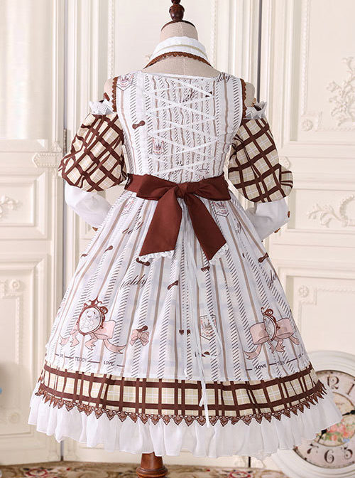 Fairy Tale Dessert Chefs Series Cute Bears Printing Sweet Lolita Off Shoulder Dress