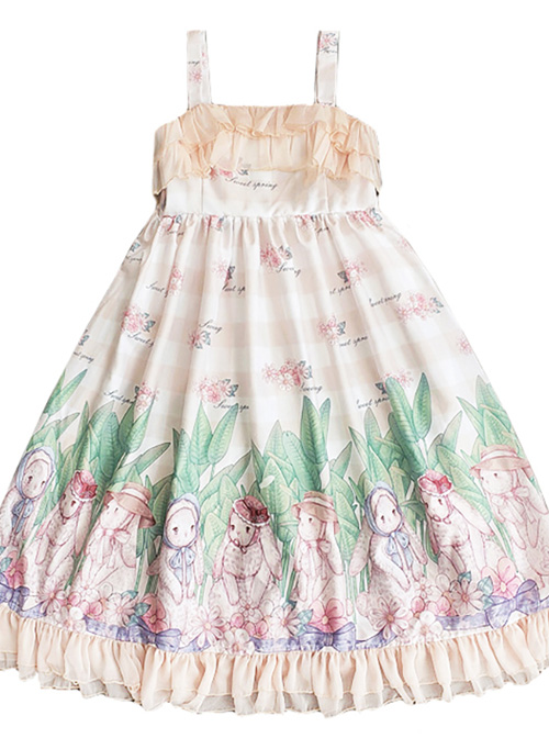 Little Rabbit Series JSK Rabbit Printing Ruffle Sweet Lolita Sling Dress