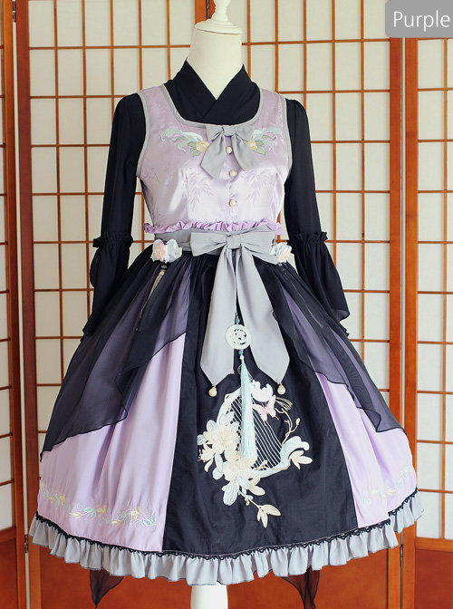 Flowers And Zither Embroidery JSK Chinese Style Qi Lolita Sleeveless Dress