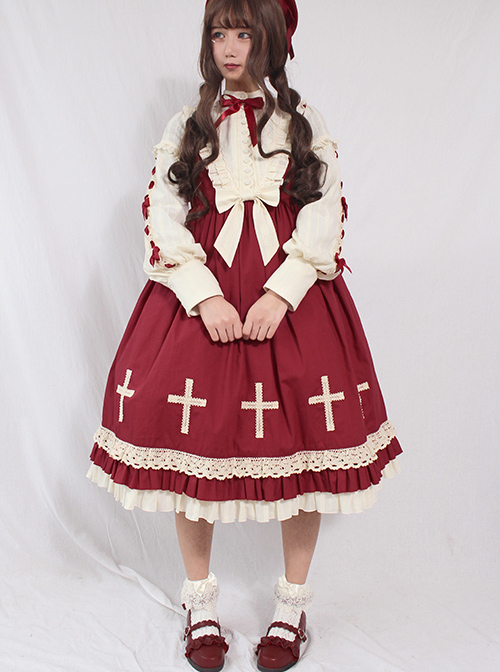 Crucifix Choir Series Sweet Lolita Long Sleeve Dress And Cloak Set