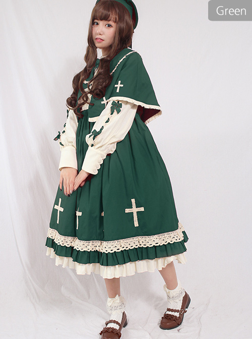 Crucifix Choir Series Sweet Lolita Long Sleeve Dress And Cloak Set