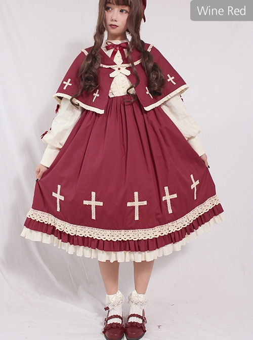 Crucifix Choir Series Sweet Lolita Long Sleeve Dress And Cloak Set