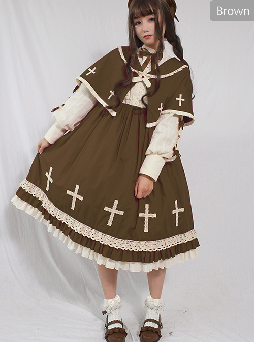 Crucifix Choir Series Sweet Lolita Long Sleeve Dress And Cloak Set