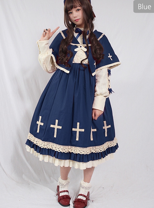 Crucifix Choir Series Sweet Lolita Long Sleeve Dress And Cloak Set